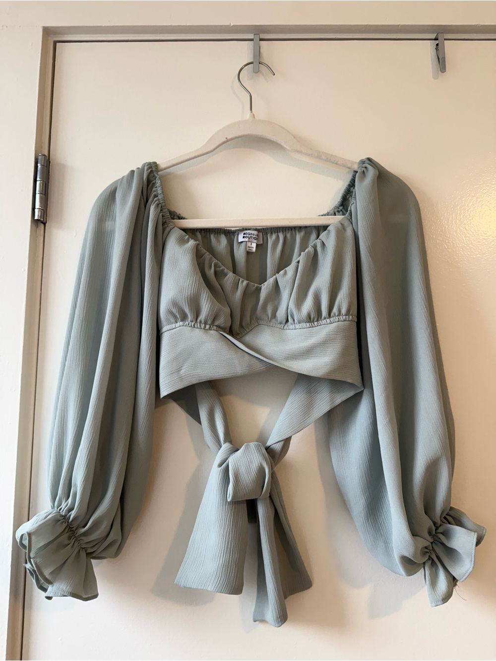 Beginning Boutique Sage Green Tie-Back Top - Wear On or Off Shoulder